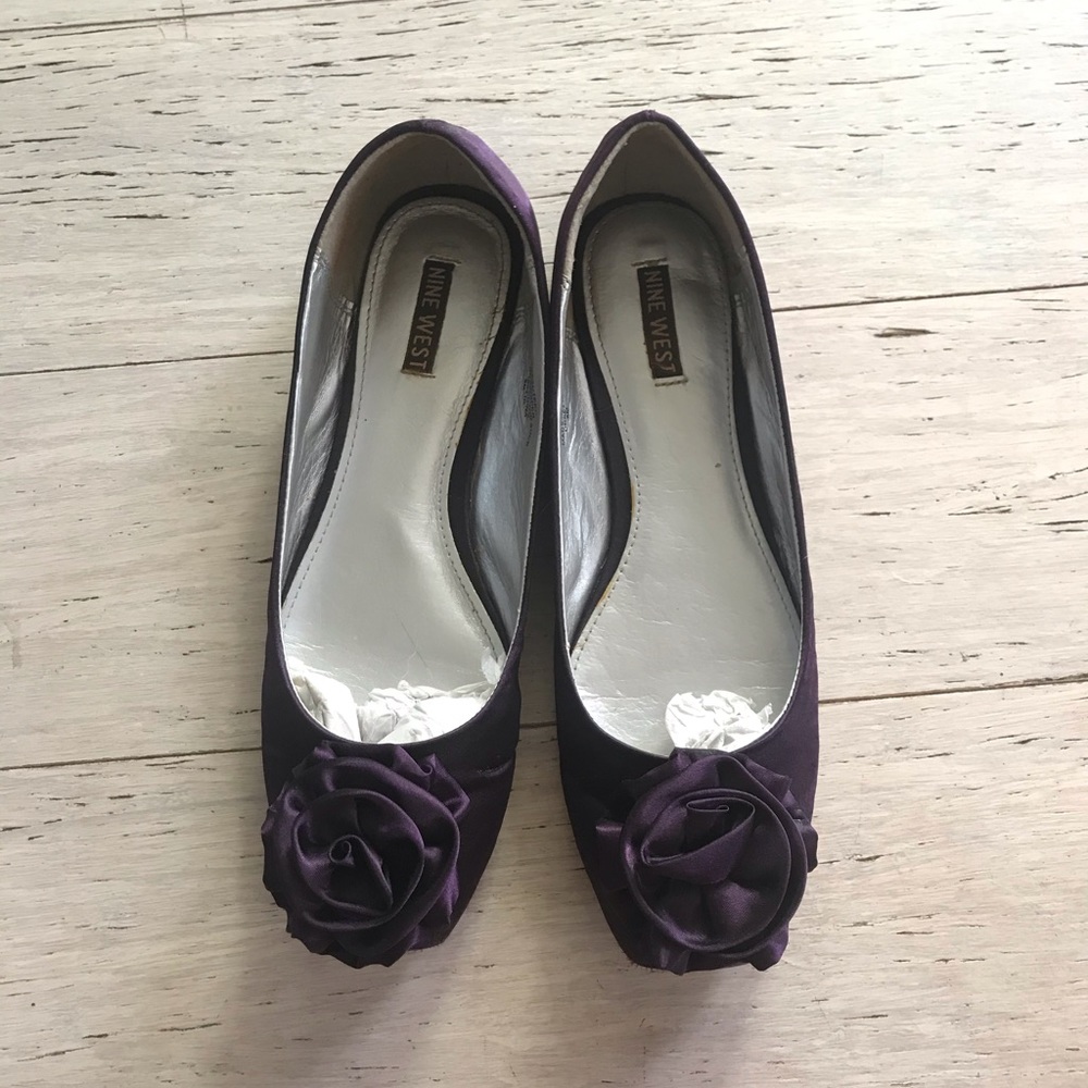 Purple Satin Flats (size 8)